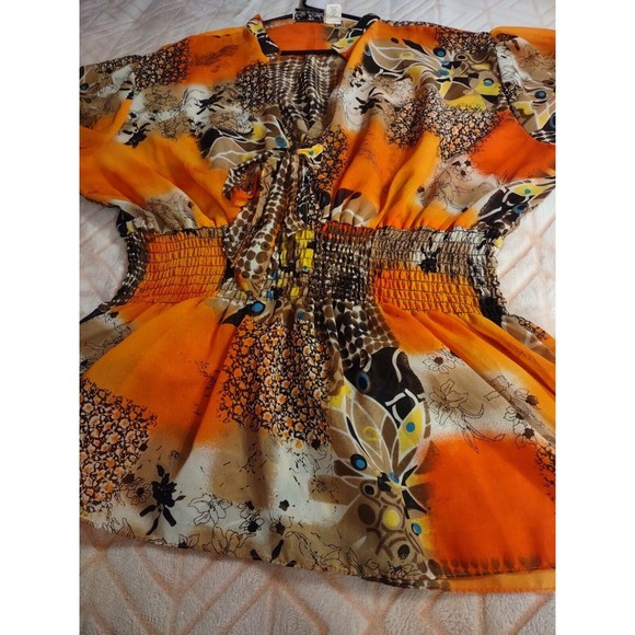 Erica Brooke Collection Top Super Plus Size 32 Orange Multicolor Elastic Waist - Picture 7 of 8